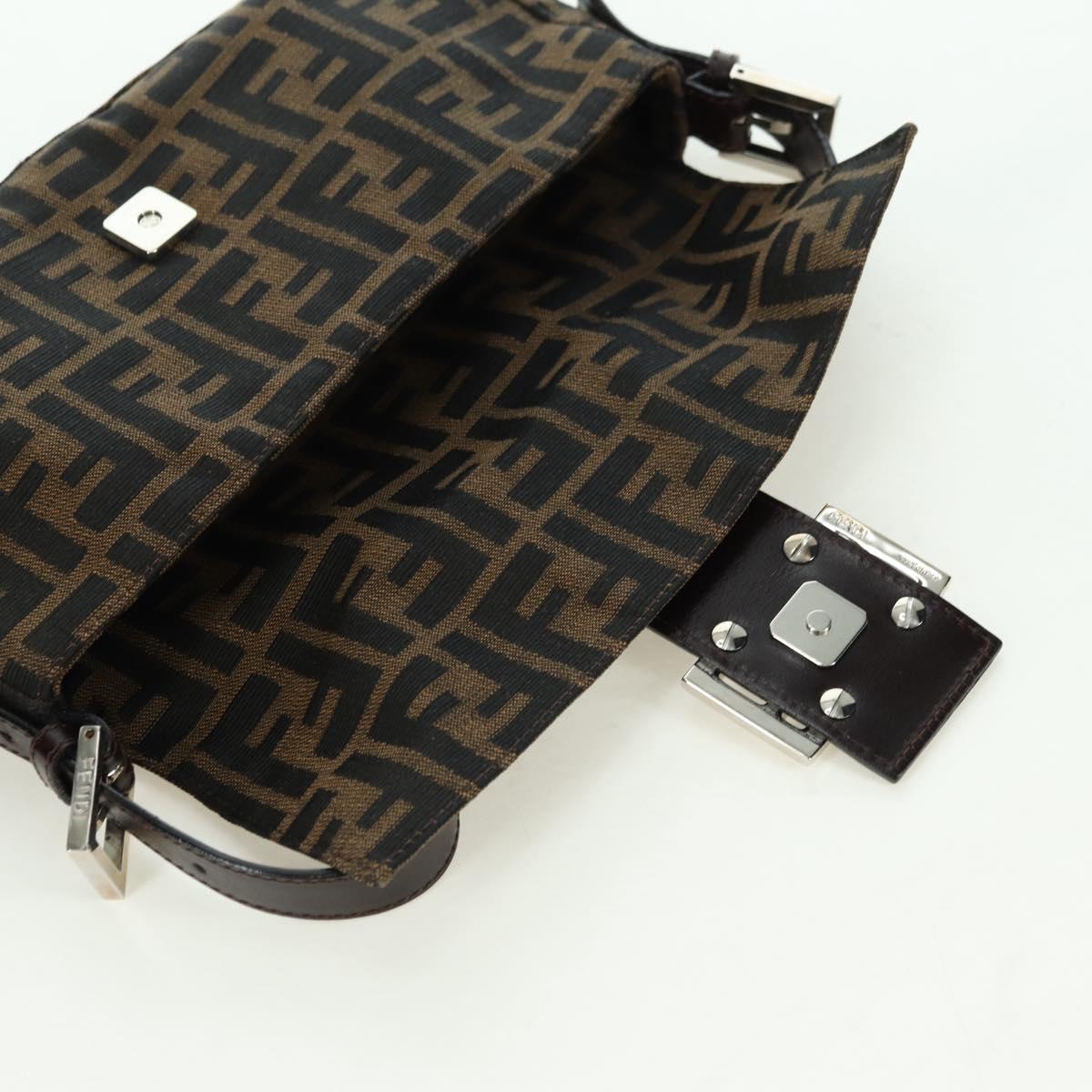 FENDI Zucca Canvas Mamma Baguette Shoulder Bag Black Brown Auth 178519SAV