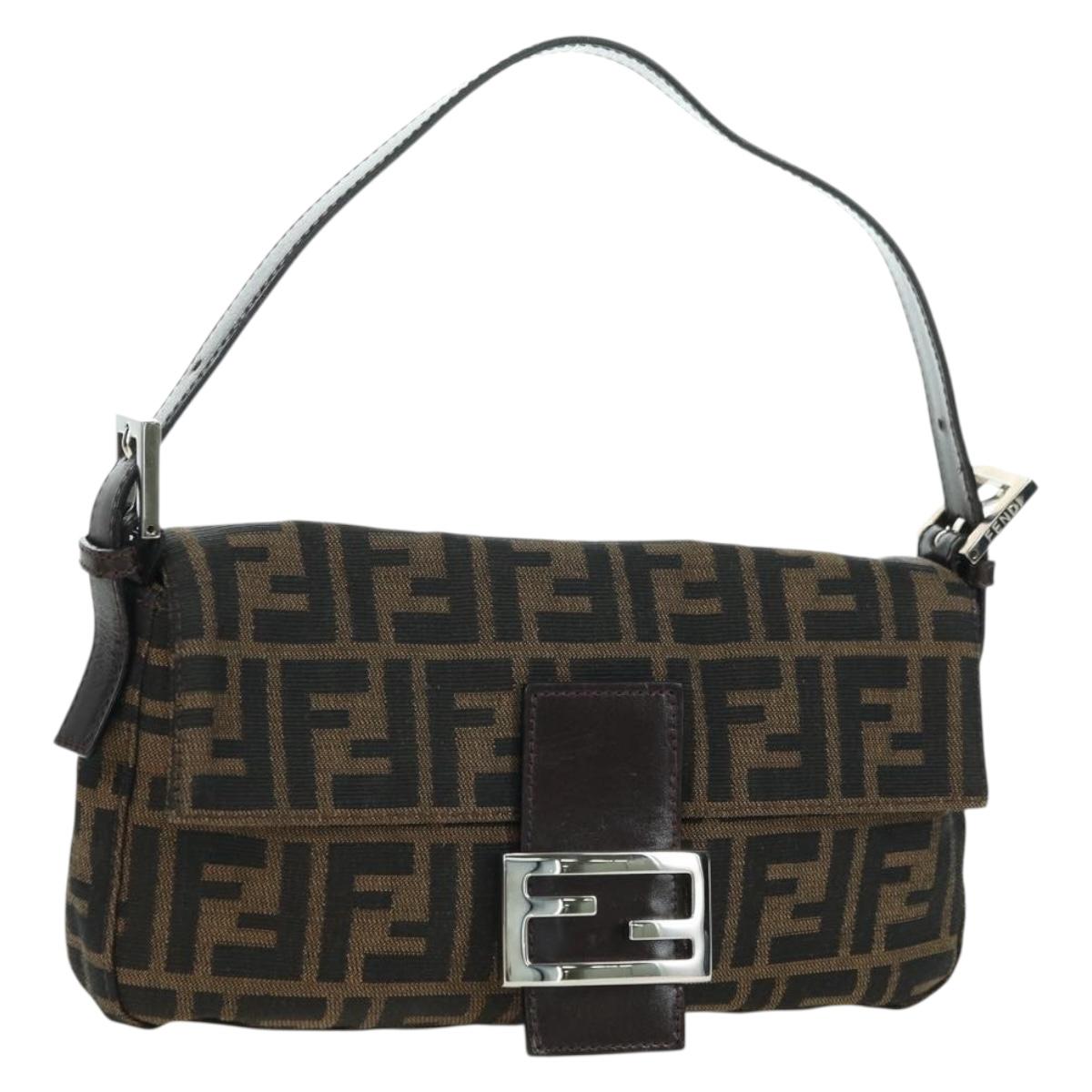 FENDI Zucca Canvas Mamma Baguette Shoulder Bag Black Brown Auth 178519SAV