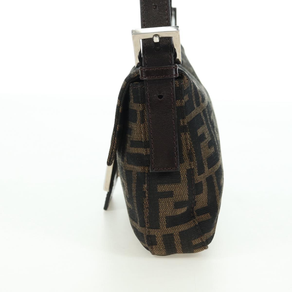 FENDI Zucca Canvas Mamma Baguette Shoulder Bag Black Brown Auth 178519SAV