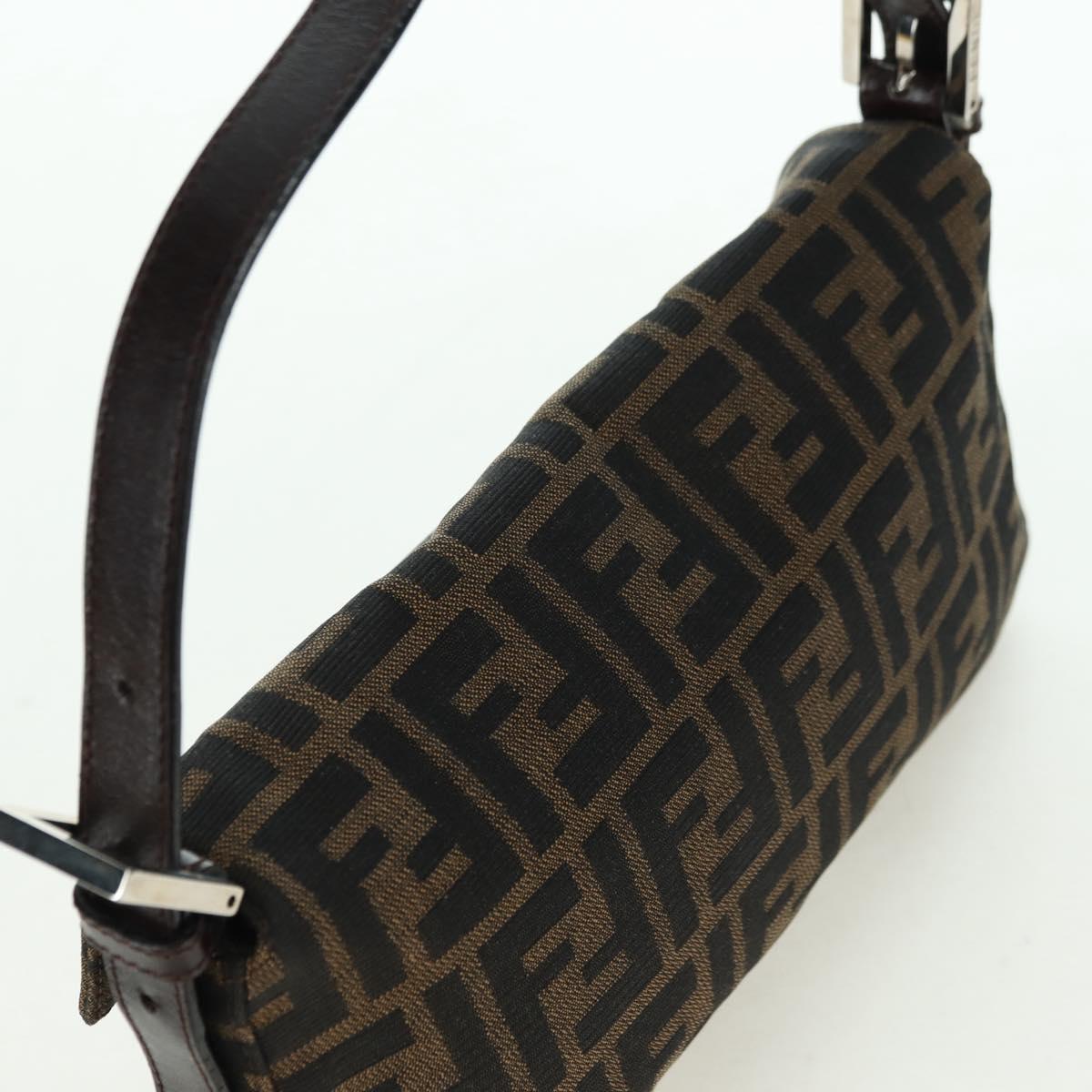 FENDI Zucca Canvas Mamma Baguette Shoulder Bag Black Brown Auth 178519SAV