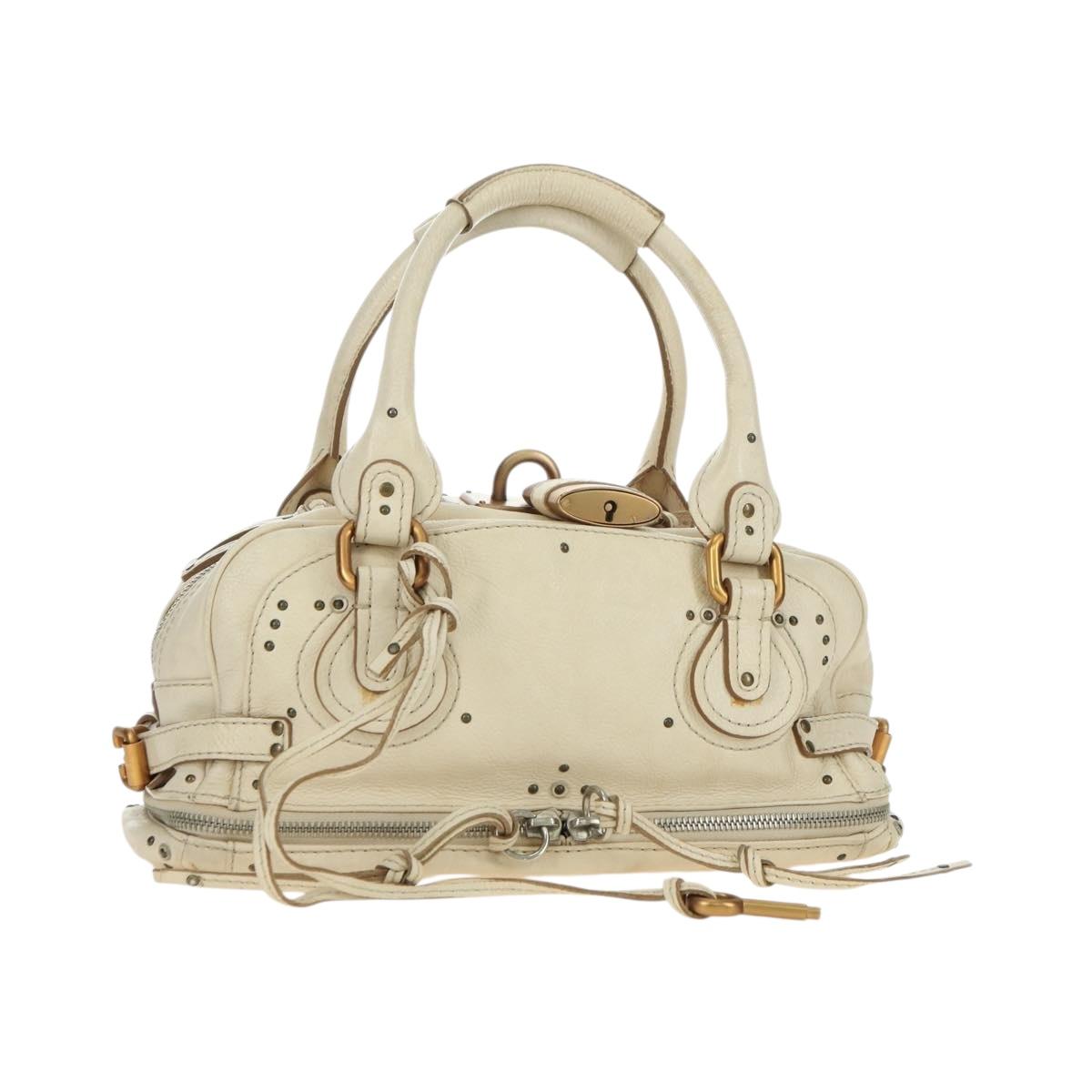Chloe Paddington Hand Bag Leather White Silver Auth 178520V