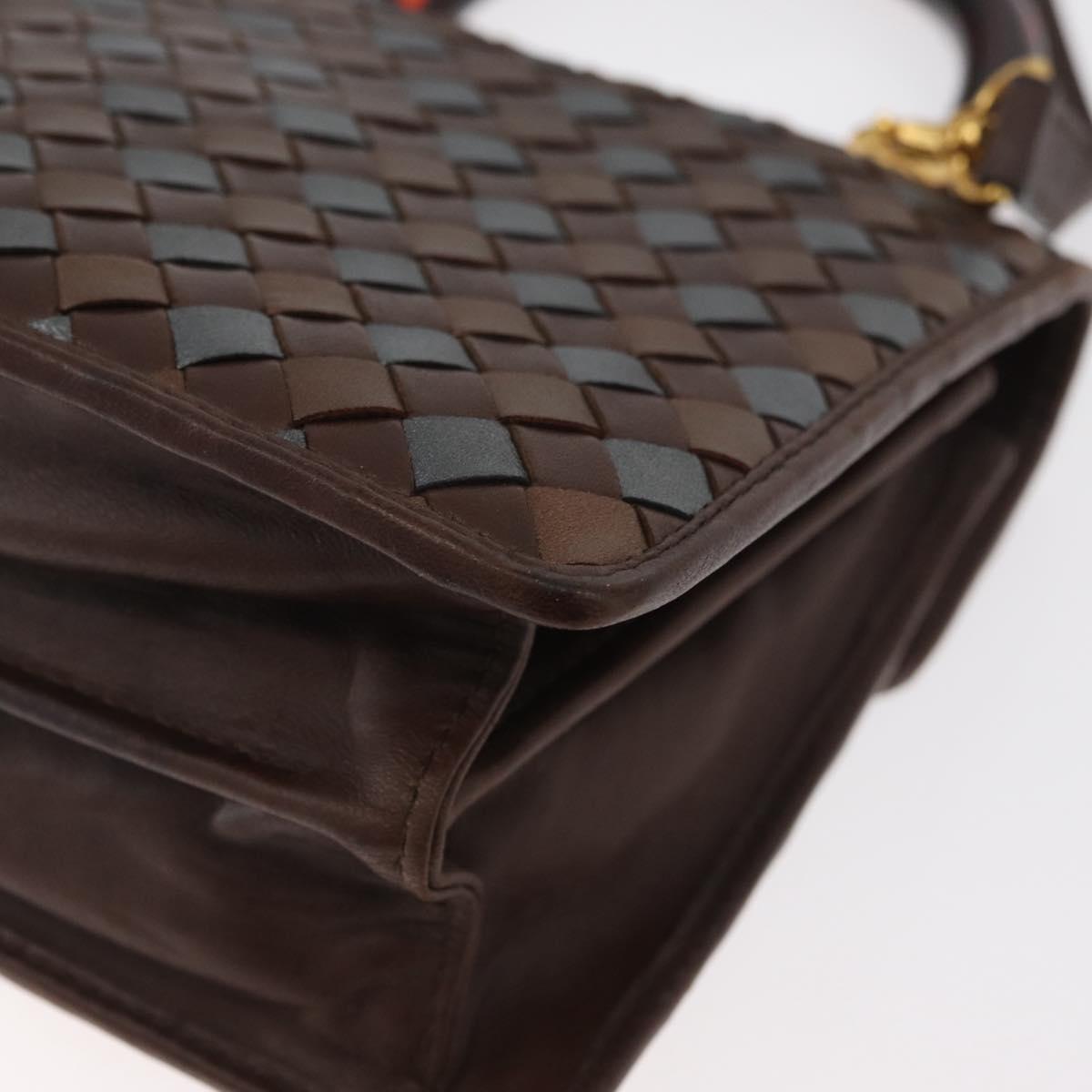 BOTTEGA VENETA INTRECCIATO Hand Bag Leather 2way Brown Gold Auth 178526A