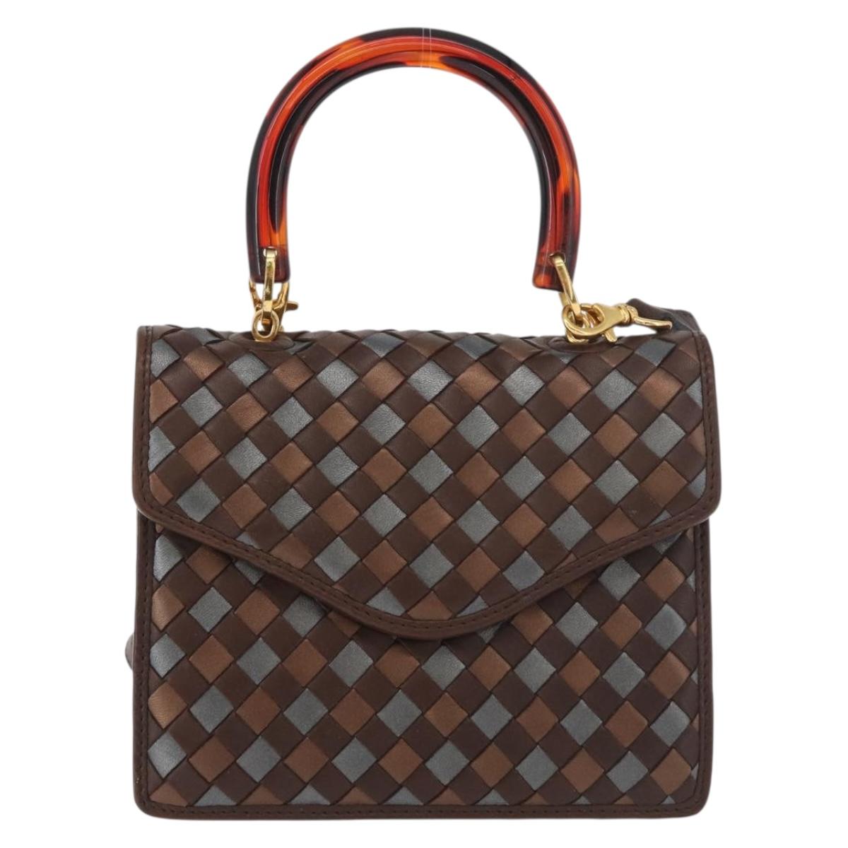 BOTTEGA VENETA INTRECCIATO Hand Bag Leather 2way Brown Gold Auth 178526A