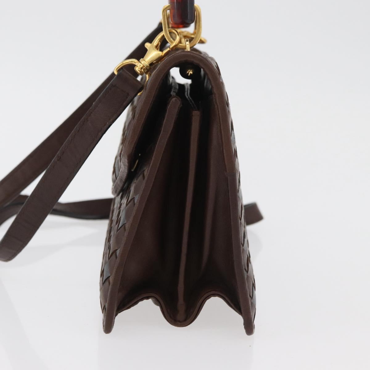 BOTTEGA VENETA INTRECCIATO Hand Bag Leather 2way Brown Gold Auth 178526A