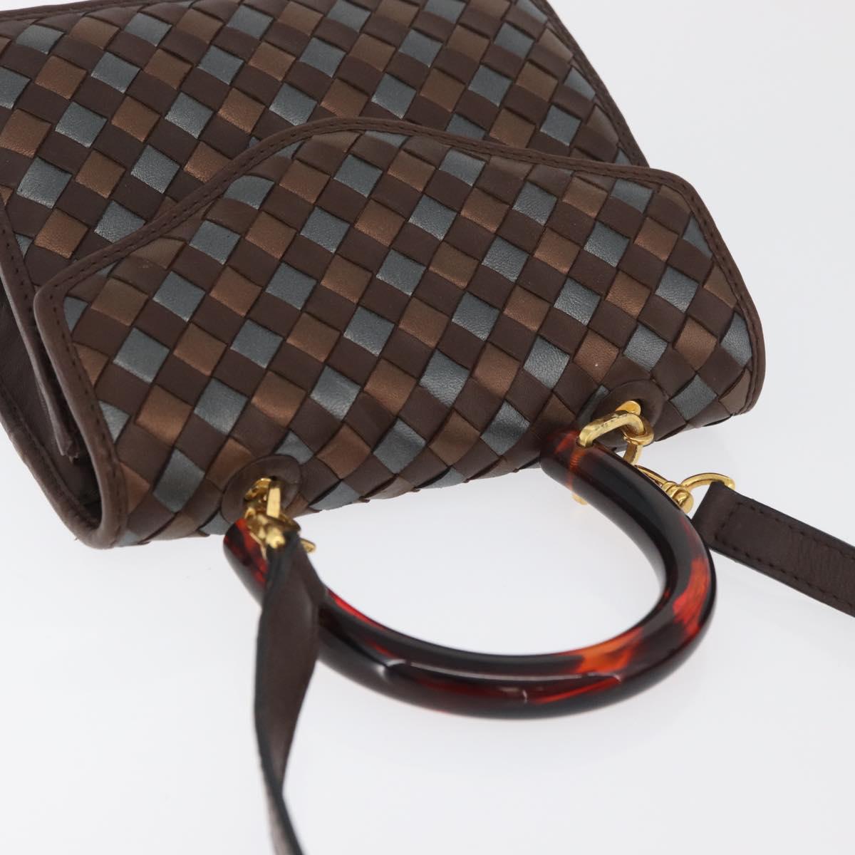 BOTTEGA VENETA INTRECCIATO Hand Bag Leather 2way Brown Gold Auth 178526A