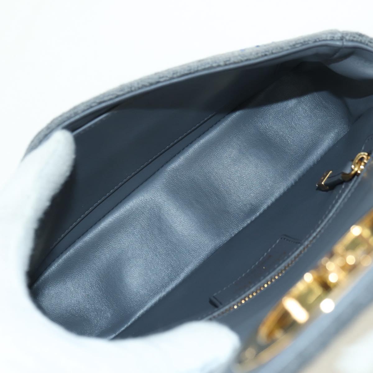 Christian Dior Caro Chain Shoulder Bag Canvas Gray Gold Auth 178529SAM