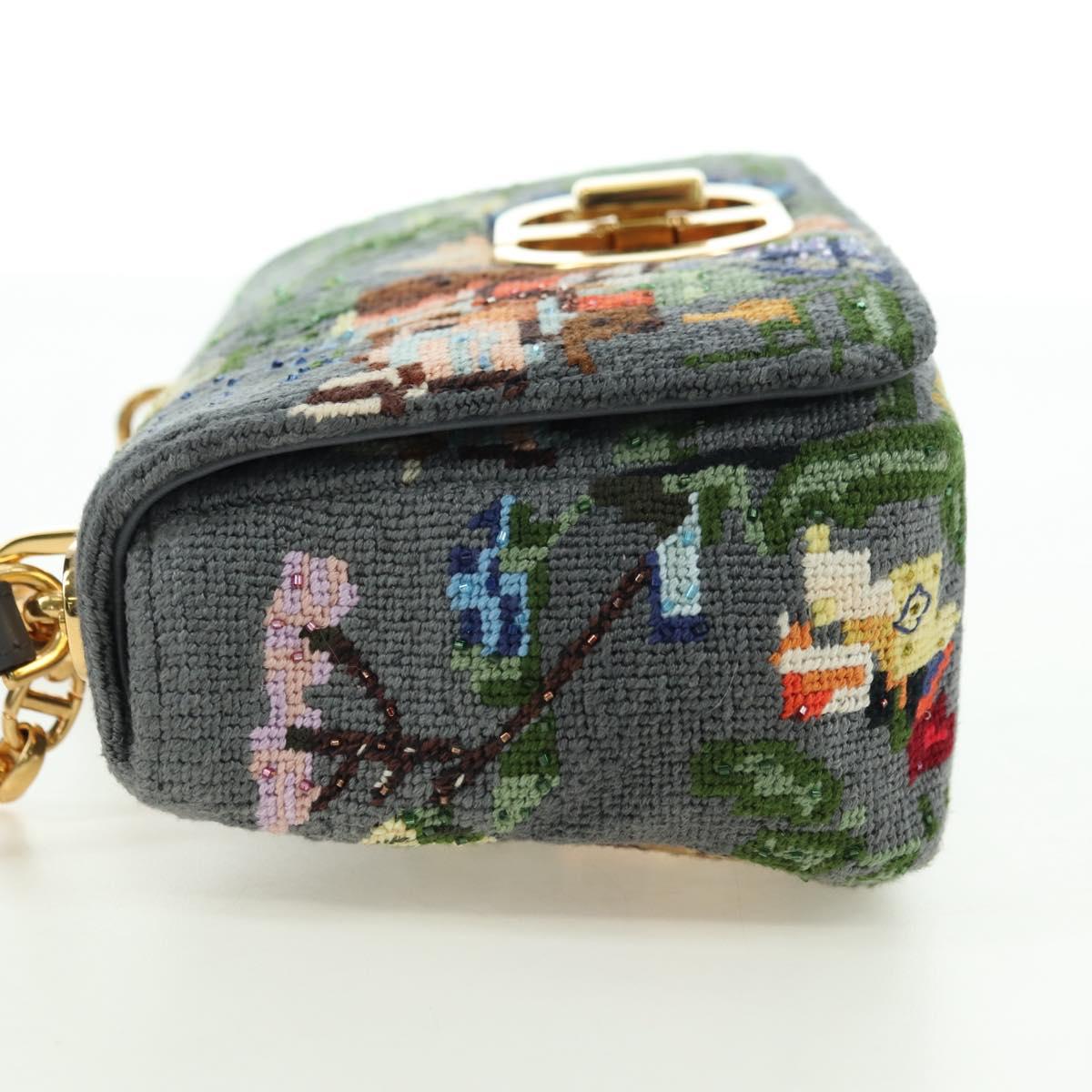 Christian Dior Caro Chain Shoulder Bag Canvas Gray Gold Auth 178529SAM