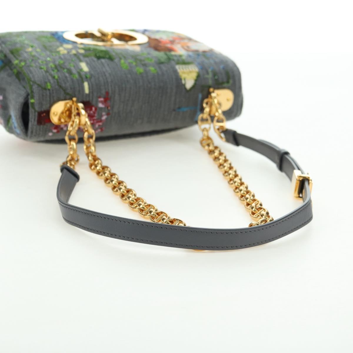 Christian Dior Caro Chain Shoulder Bag Canvas Gray Gold Auth 178529SAM