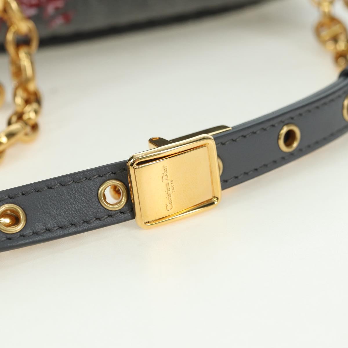 Christian Dior Caro Chain Shoulder Bag Canvas Gray Gold Auth 178529SAM