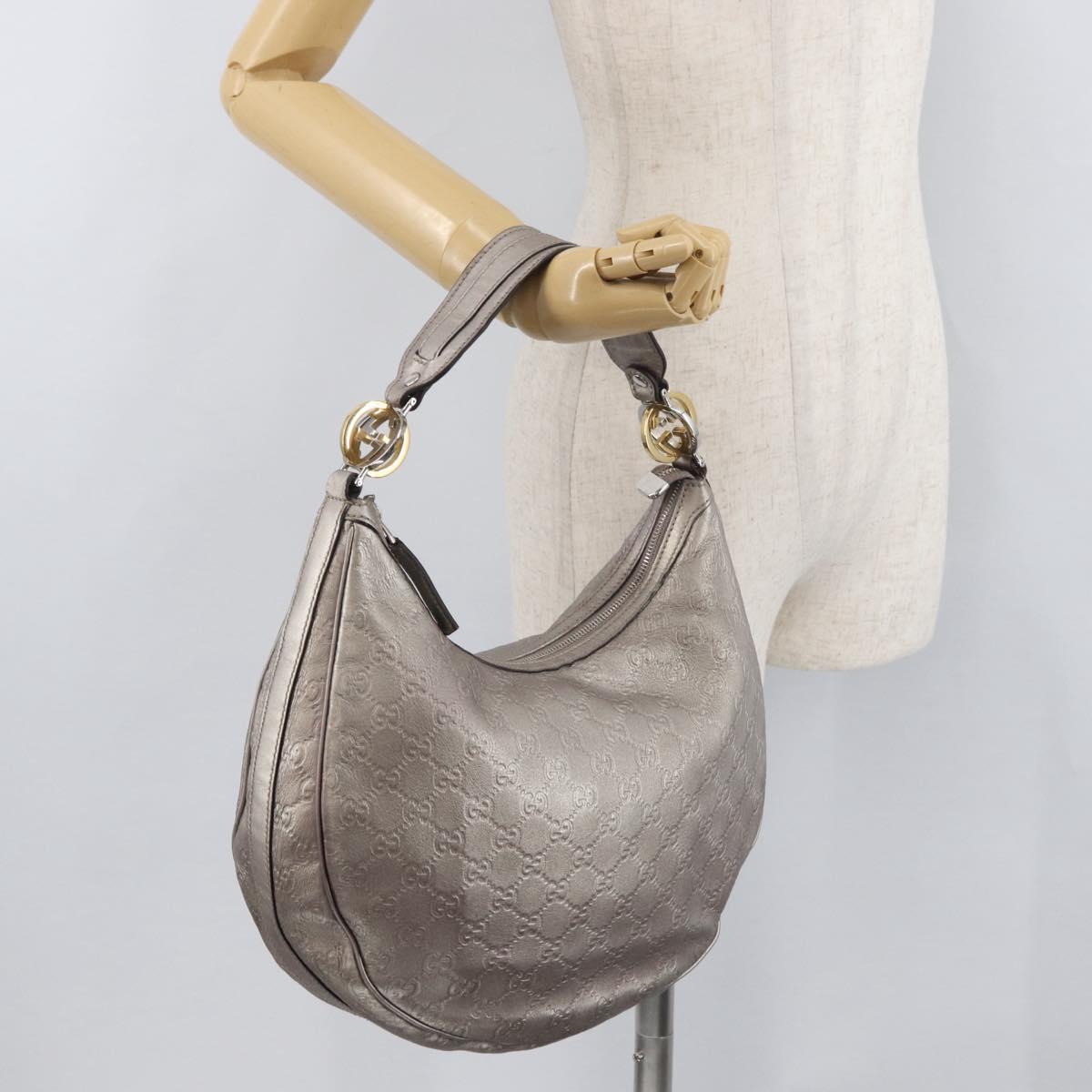 GUCCI GG Canvas GG Twin Guccissima Bag Leather Silver 232962 Auth 178533V