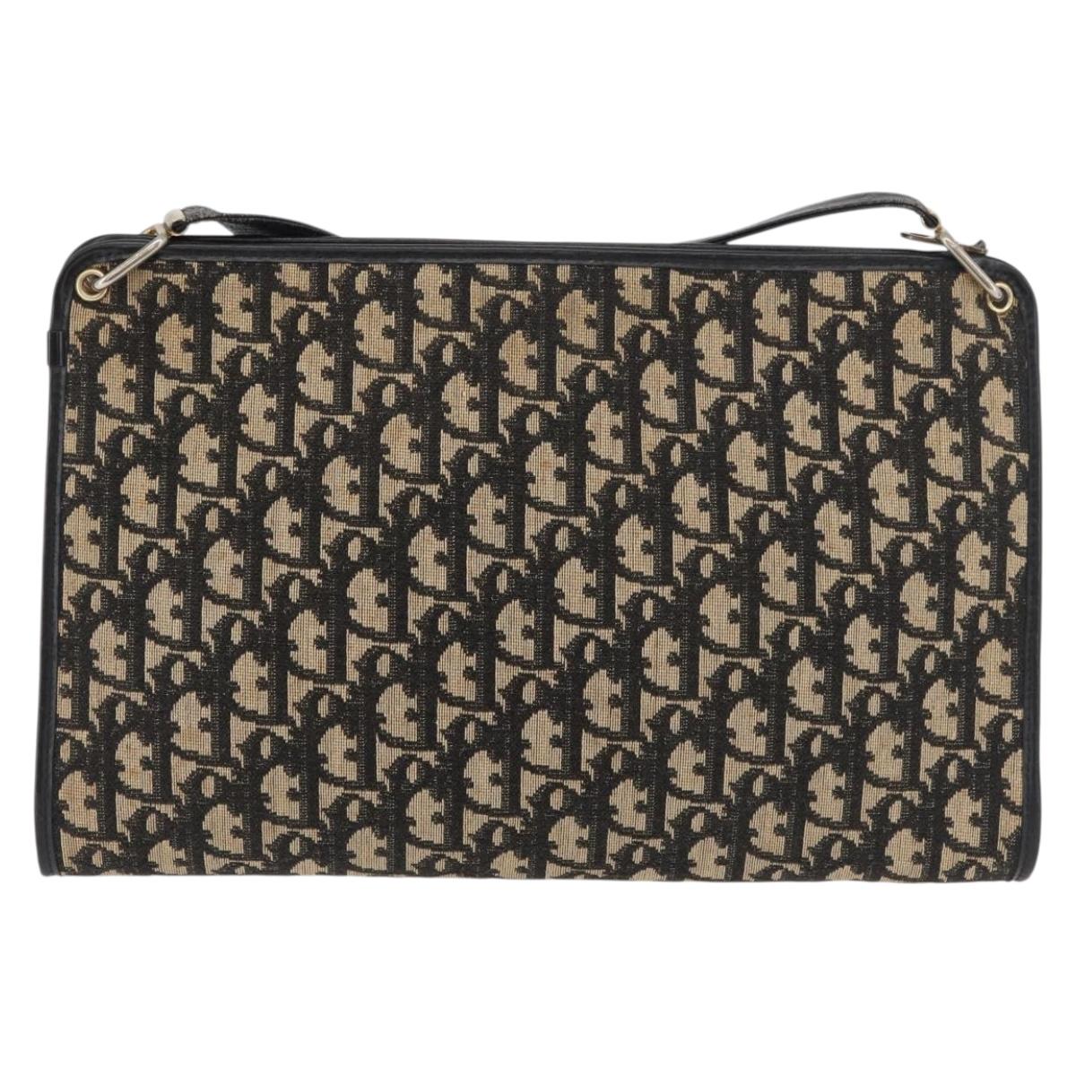 Christian Dior Trotter Canvas Shoulder Bag Navy Gold Auth 178534