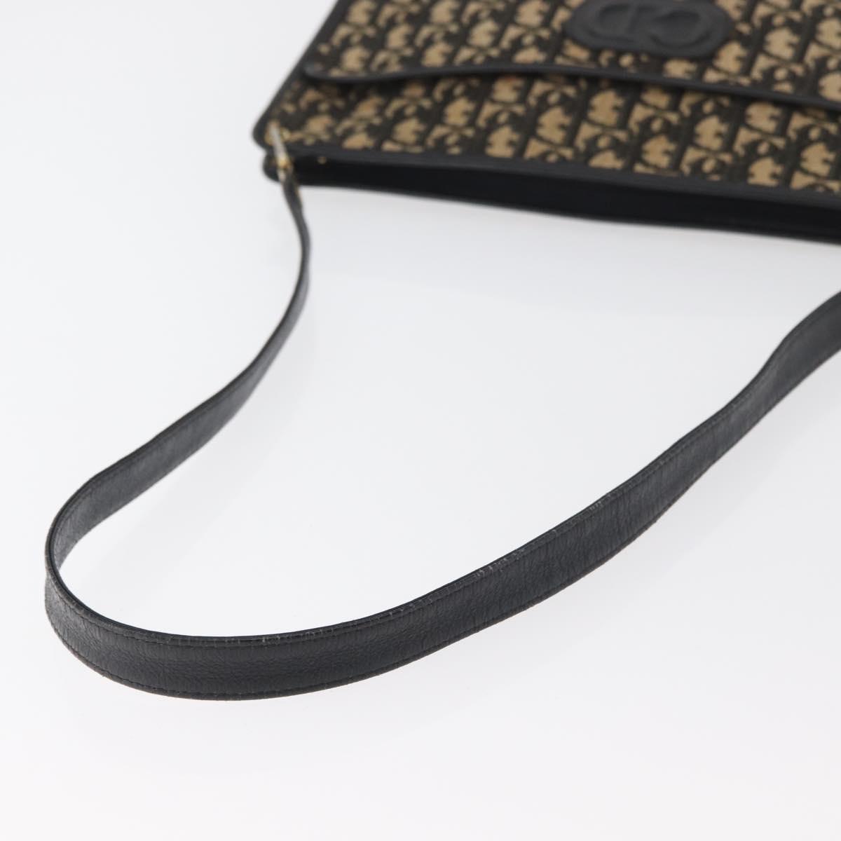 Christian Dior Trotter Canvas Shoulder Bag Navy Gold Auth 178534