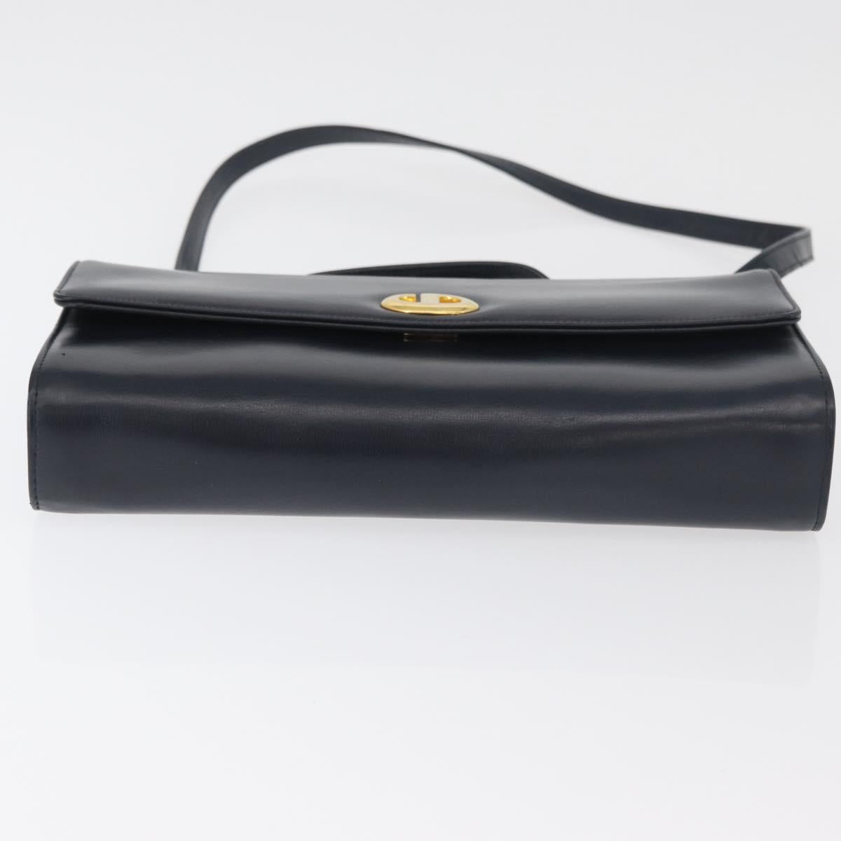 Christian Dior Hand Bag Calf Skin 2way Navy Gold Auth 178542A