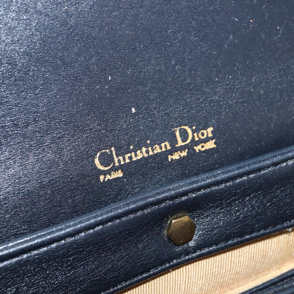 Christian Dior Hand Bag Calf Skin 2way Navy Gold Auth 178542A