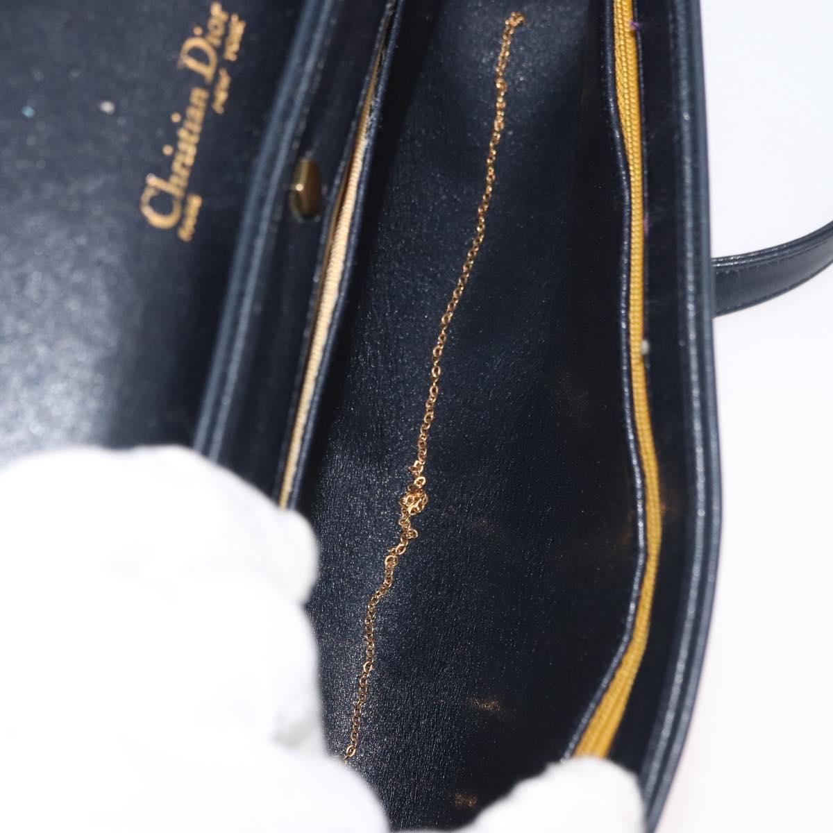 Christian Dior Hand Bag Calf Skin 2way Navy Gold Auth 178542A