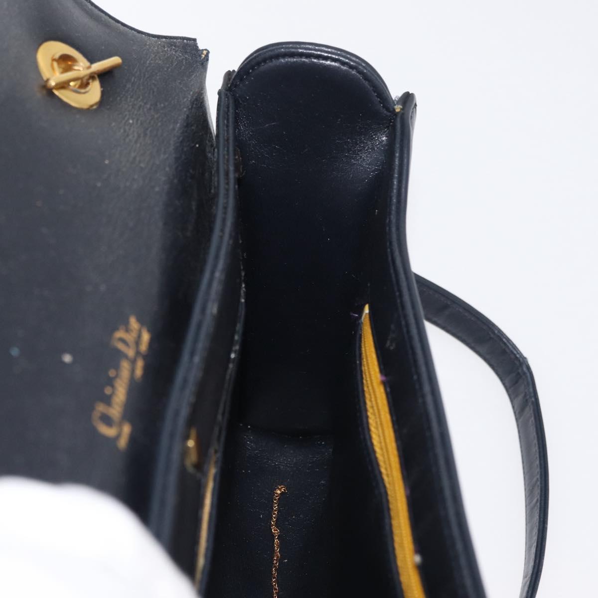 Christian Dior Hand Bag Calf Skin 2way Navy Gold Auth 178542A