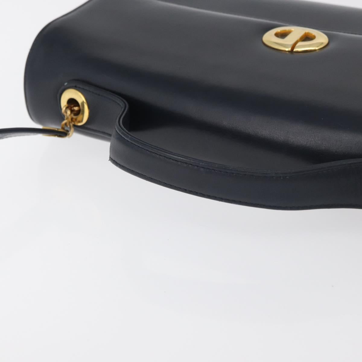 Christian Dior Hand Bag Calf Skin 2way Navy Gold Auth 178542A