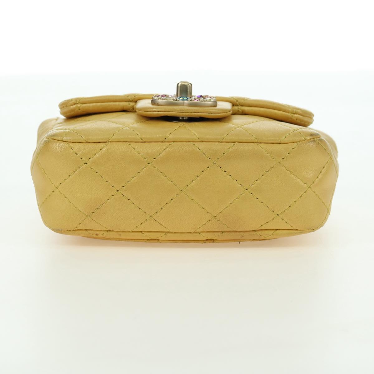 CHANEL Mini Matelasse 16 Chain Bag Lamb Skin Yellow Gold CC Auth 178543SAV