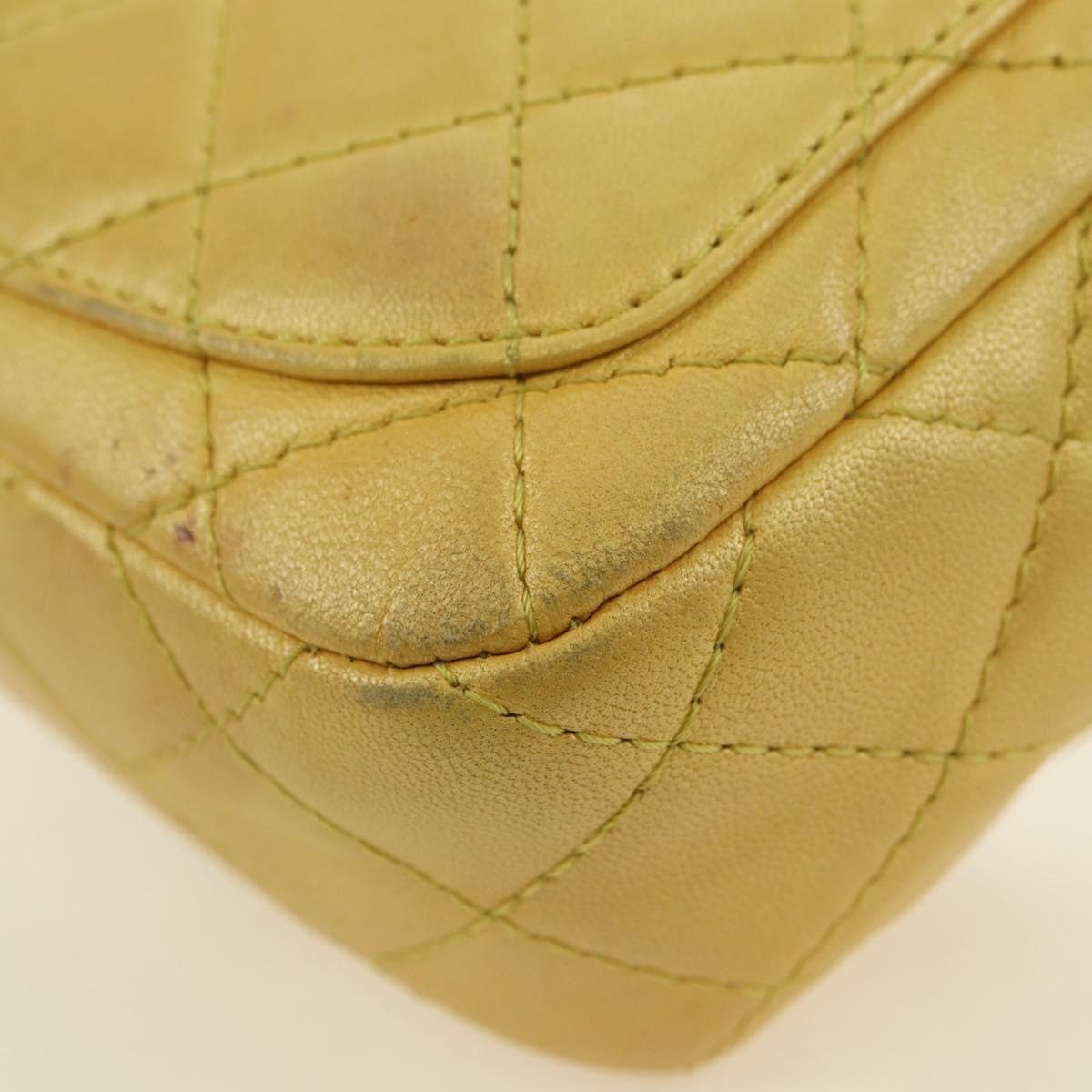 CHANEL Mini Matelasse 16 Chain Bag Lamb Skin Yellow Gold CC Auth 178543SAV