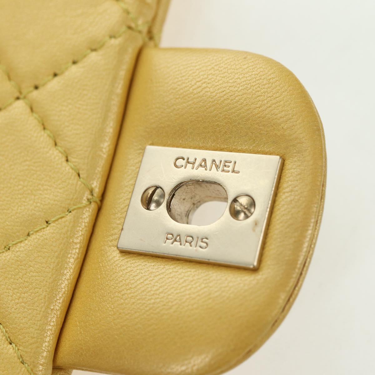 CHANEL Mini Matelasse 16 Chain Bag Lamb Skin Yellow Gold CC Auth 178543SAV