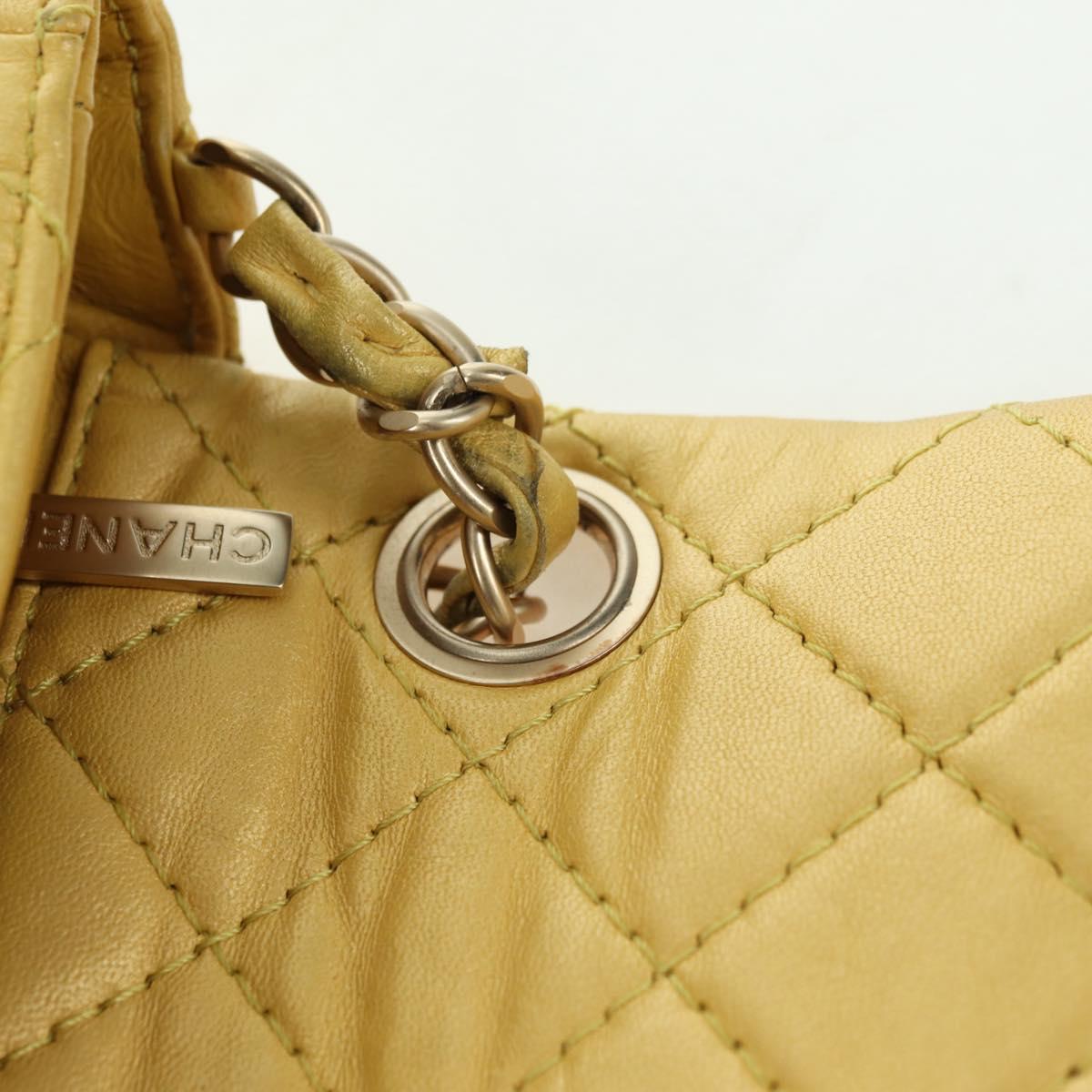 CHANEL Mini Matelasse 16 Chain Bag Lamb Skin Yellow Gold CC Auth 178543SAV