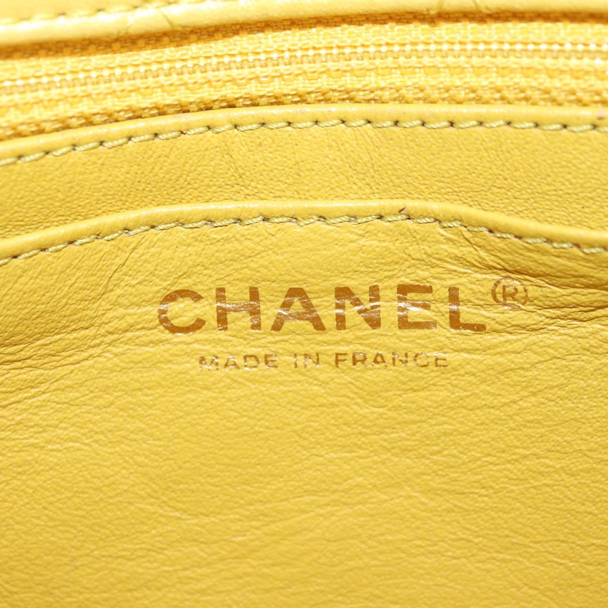 CHANEL Mini Matelasse 16 Chain Bag Lamb Skin Yellow Gold CC Auth 178543SAV