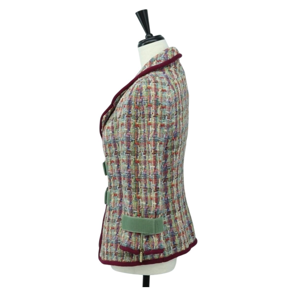 CHANEL Jacket Tweed Multicolor CC Auth 178546V