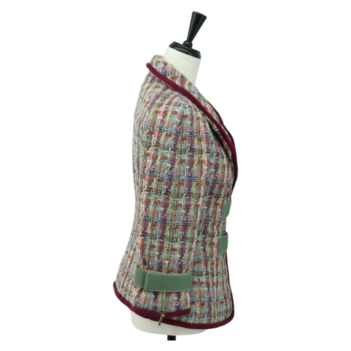CHANEL Jacket Tweed Multicolor CC Auth 178546V