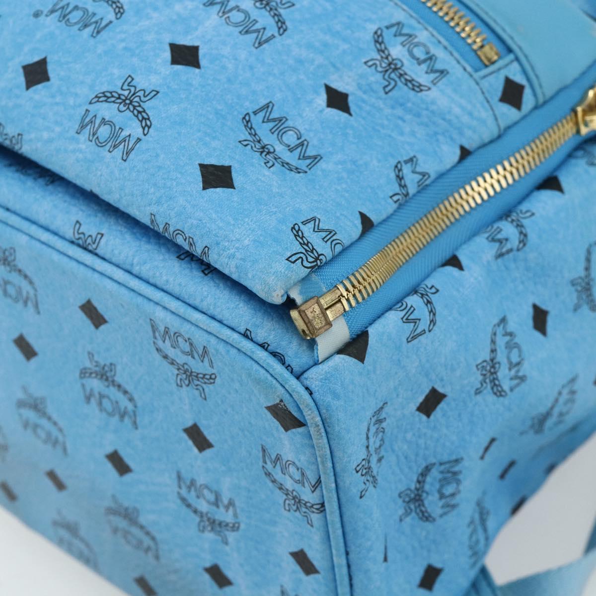 MCM Vicetos Logogram Backpack PVC Light Blue Gold Auth 178560