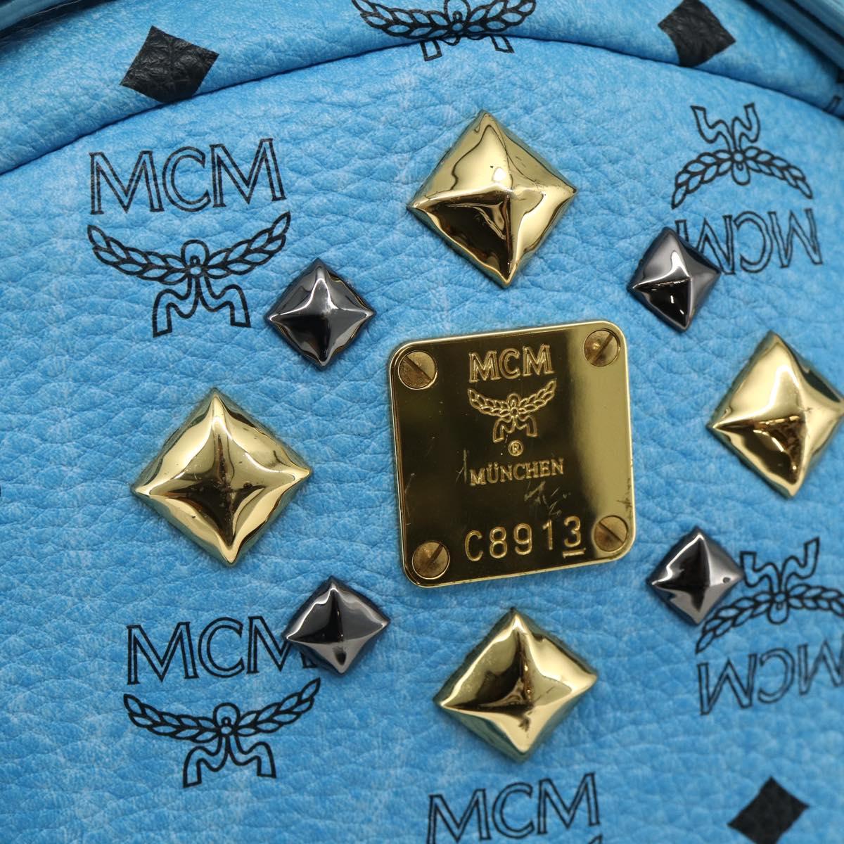 MCM Vicetos Logogram Backpack PVC Light Blue Gold Auth 178560