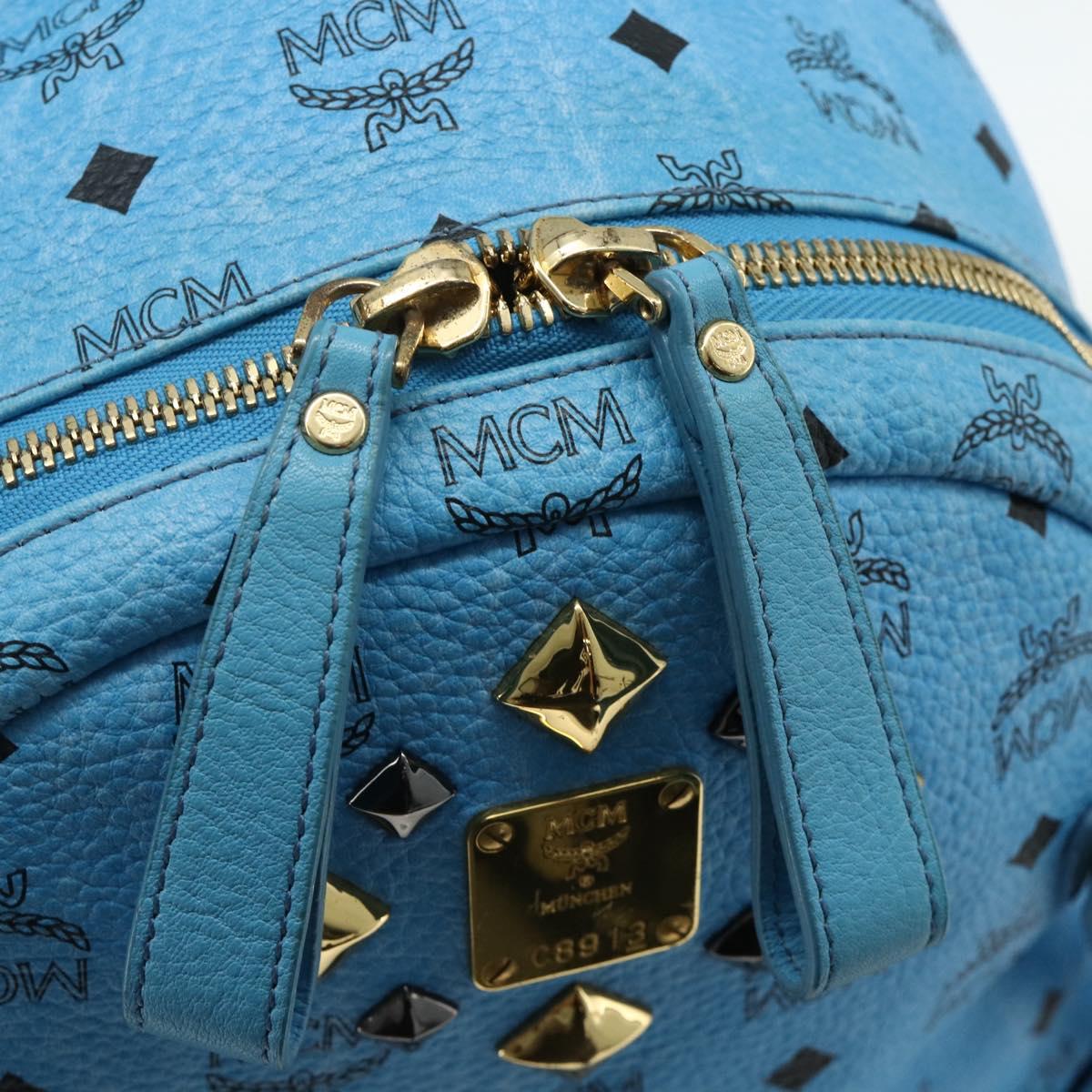 MCM Vicetos Logogram Backpack PVC Light Blue Gold Auth 178560