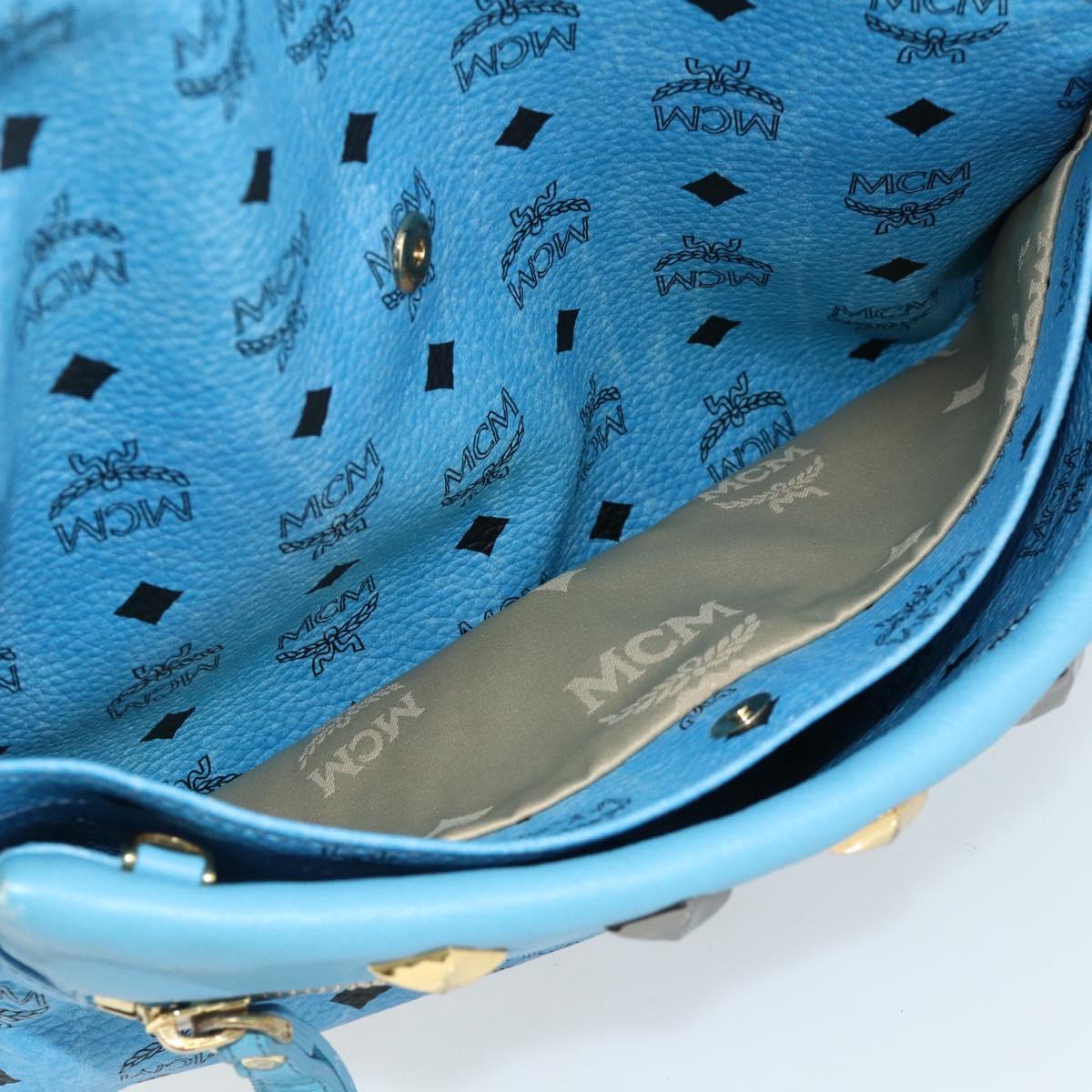MCM Vicetos Logogram Backpack PVC Light Blue Gold Auth 178560