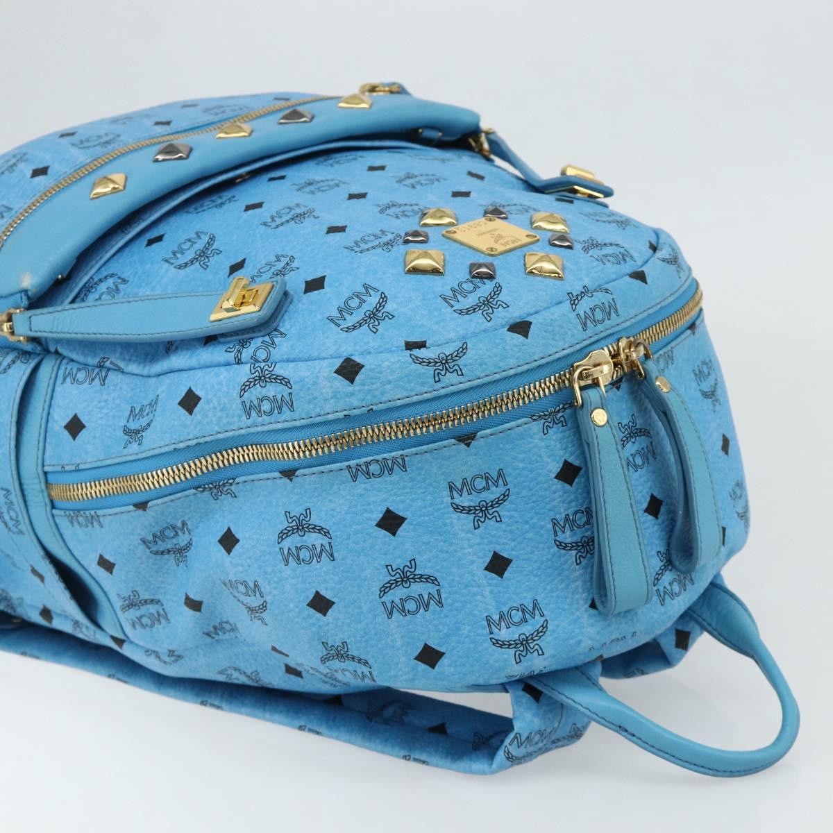MCM Vicetos Logogram Backpack PVC Light Blue Gold Auth 178560
