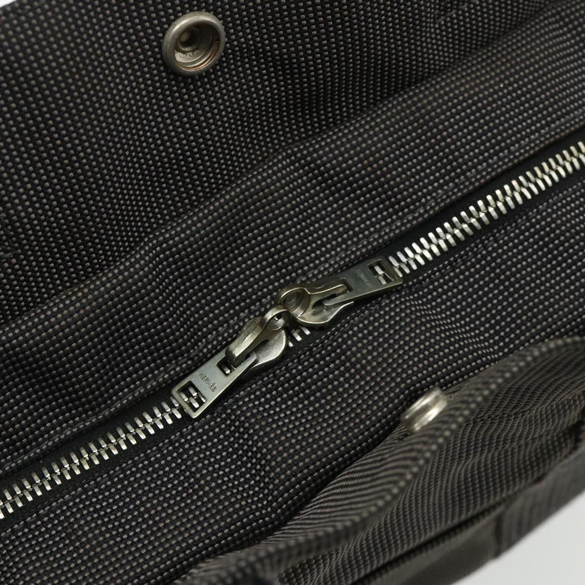 HERMES Her Line MM Hand Bag Canvas Gray Silver Auth 178570