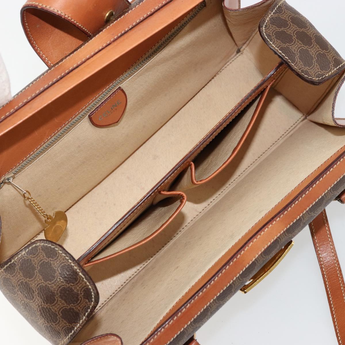 CELINE Macadam Canvas Hand Bag PVC Leather Brown Gold Auth 178576A