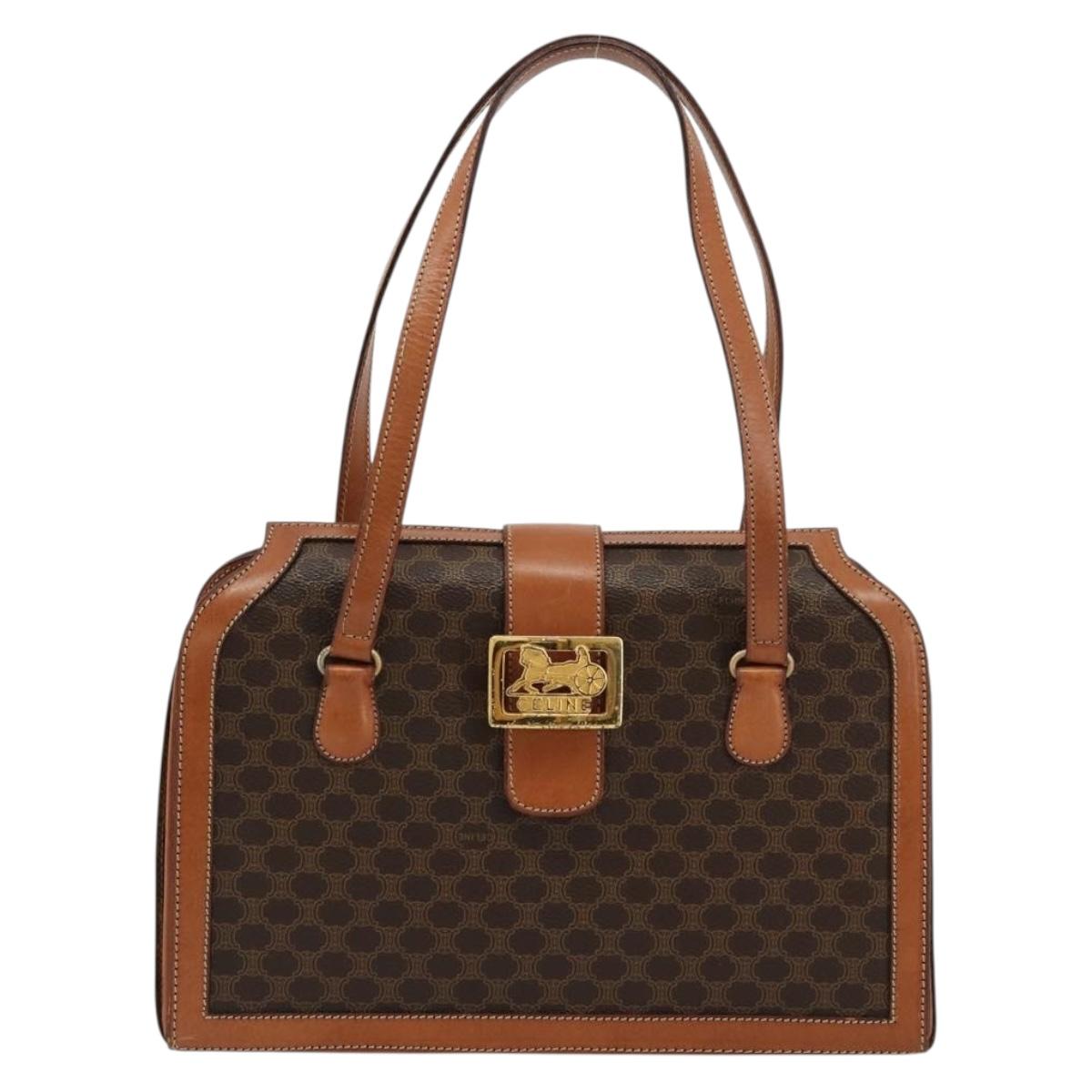 CELINE Macadam Canvas Hand Bag PVC Leather Brown Gold Auth 178576A