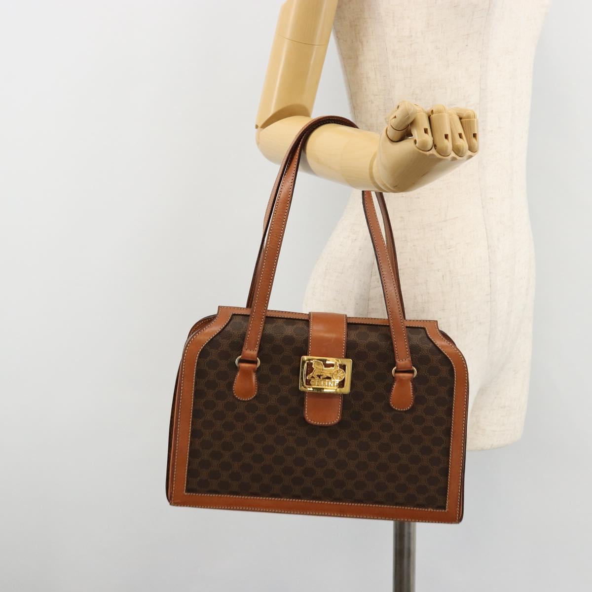 CELINE Macadam Canvas Hand Bag PVC Leather Brown Gold Auth 178576A