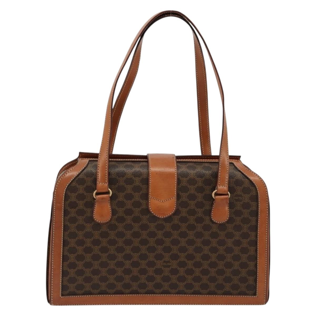 CELINE Macadam Canvas Hand Bag PVC Leather Brown Gold Auth 178576A