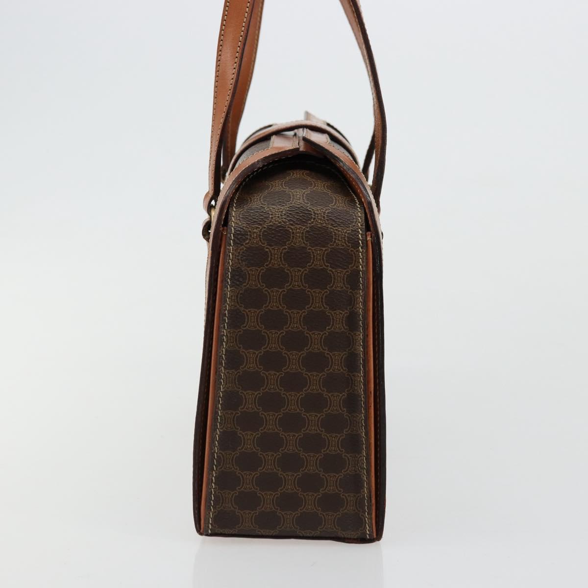 CELINE Macadam Canvas Hand Bag PVC Leather Brown Gold Auth 178576A