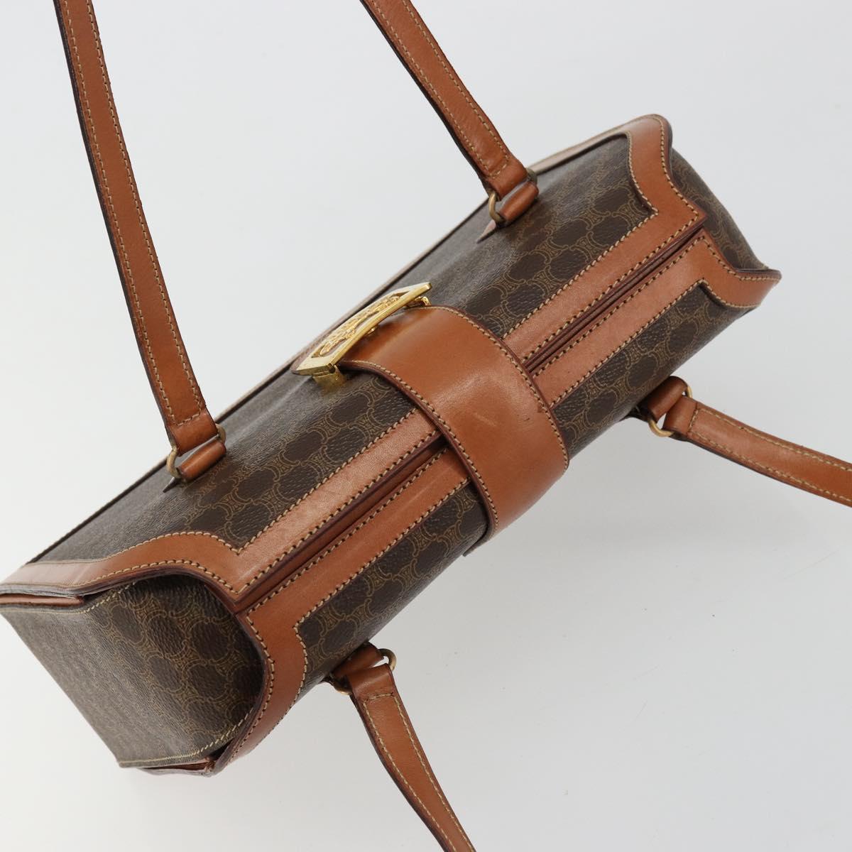 CELINE Macadam Canvas Hand Bag PVC Leather Brown Gold Auth 178576A