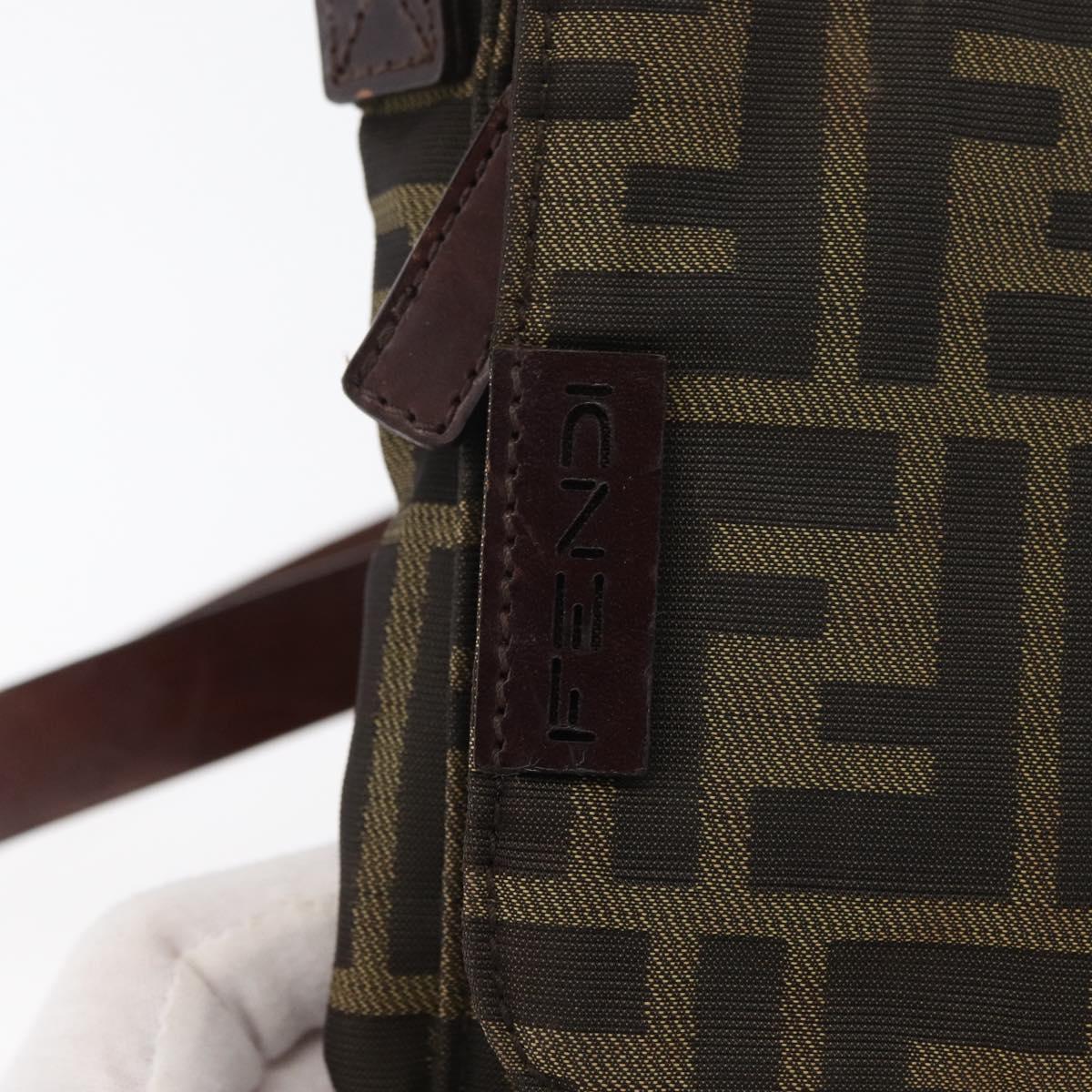 FENDI Zucca Canvas Shoulder Bag Black Brown Auth 178582