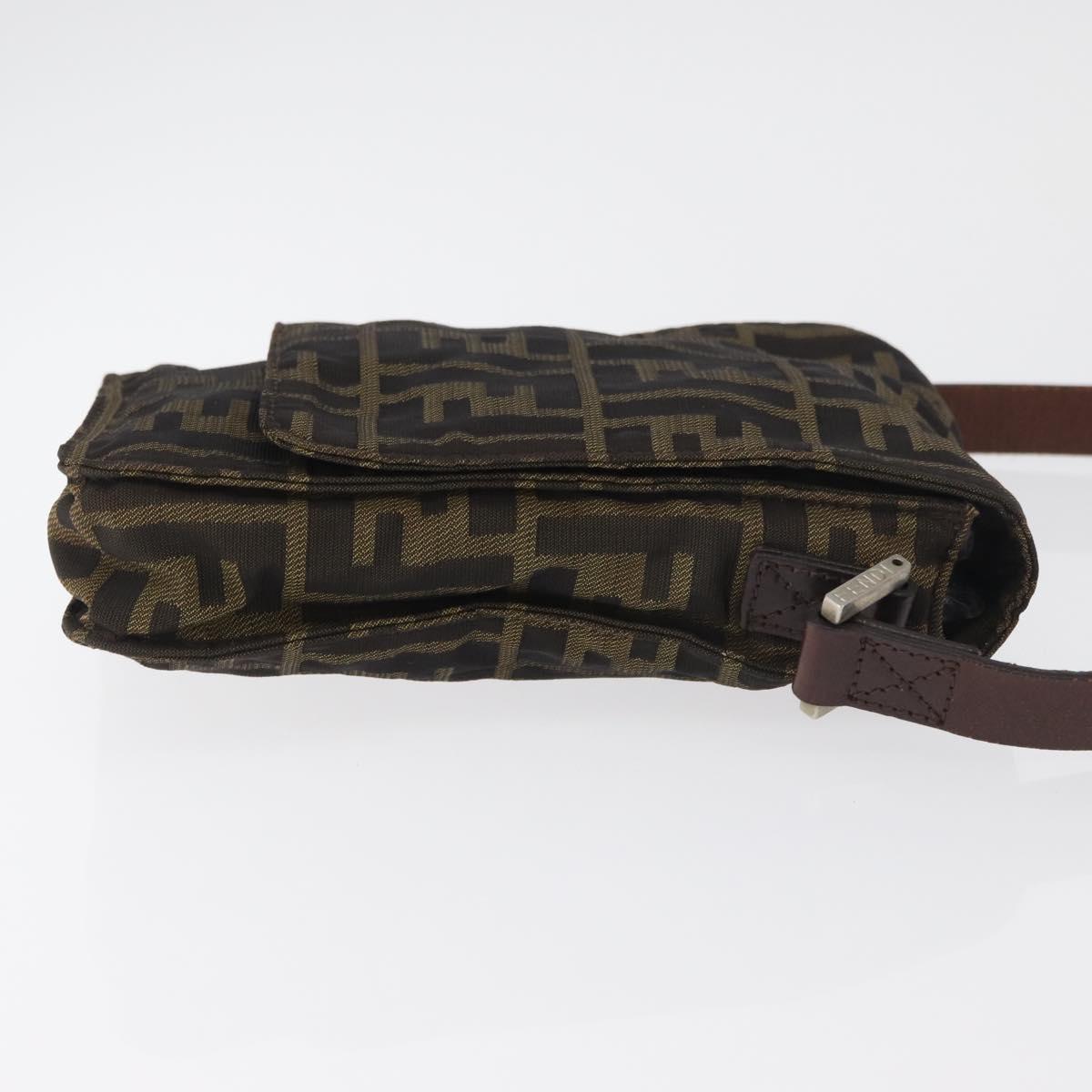 FENDI Zucca Canvas Shoulder Bag Black Brown Auth 178582