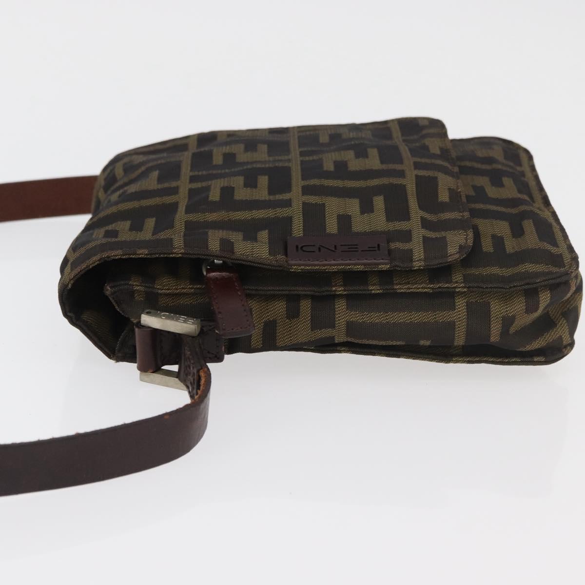 FENDI Zucca Canvas Shoulder Bag Black Brown Auth 178582