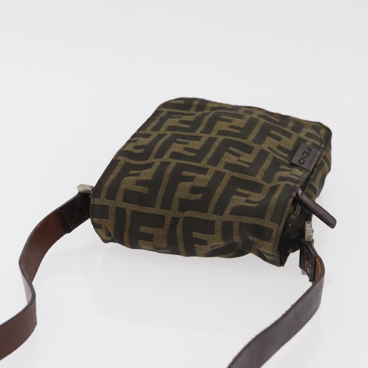 FENDI Zucca Canvas Shoulder Bag Black Brown Auth 178582