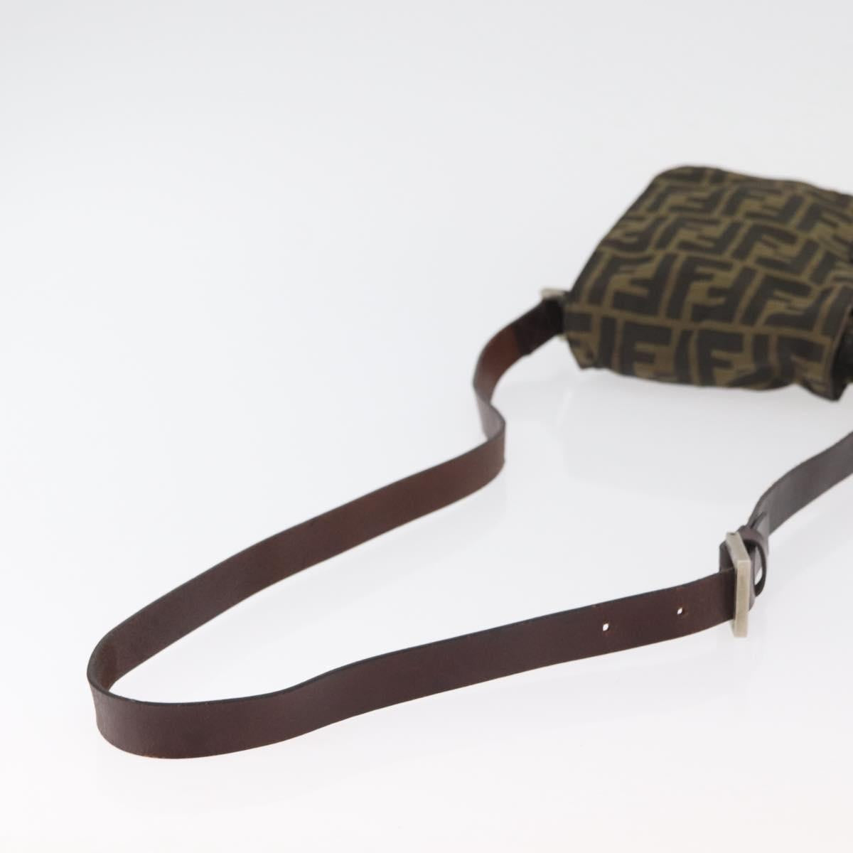 FENDI Zucca Canvas Shoulder Bag Black Brown Auth 178582