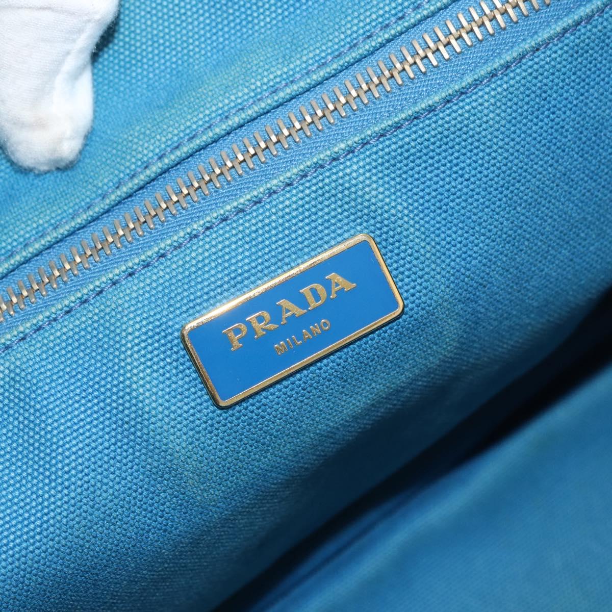 PRADA Canapa MM Hand Bag Canvas Light Blue Gold Auth 178585