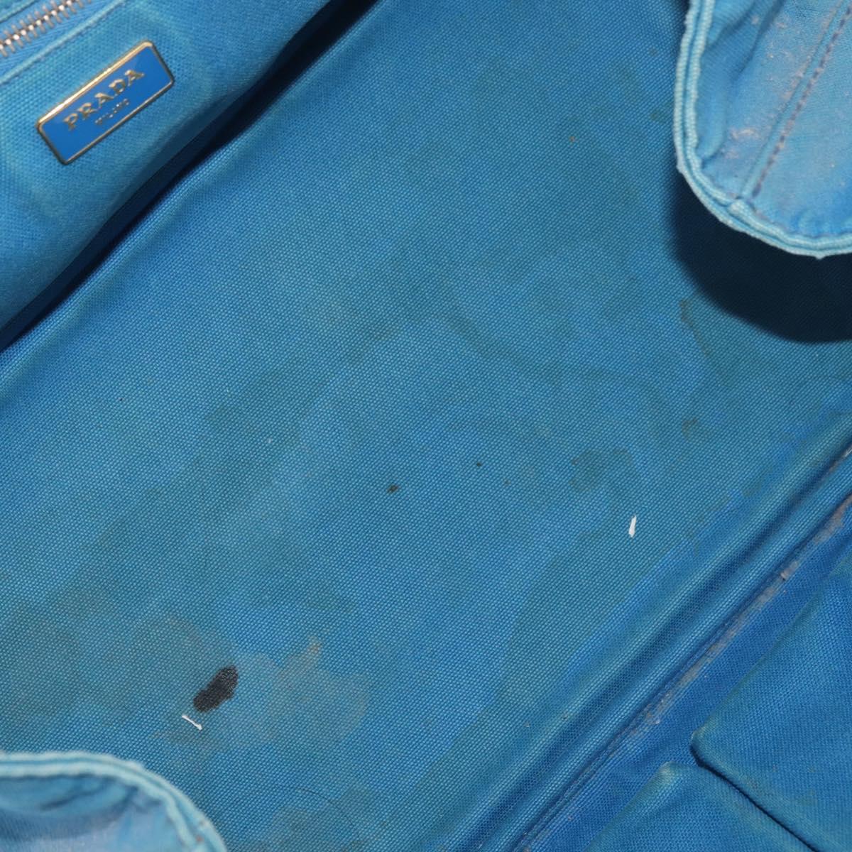 PRADA Canapa MM Hand Bag Canvas Light Blue Gold Auth 178585