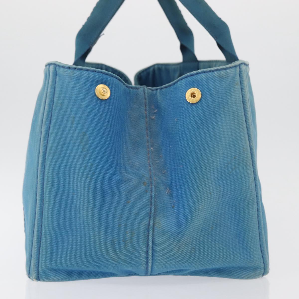 PRADA Canapa MM Hand Bag Canvas Light Blue Gold Auth 178585