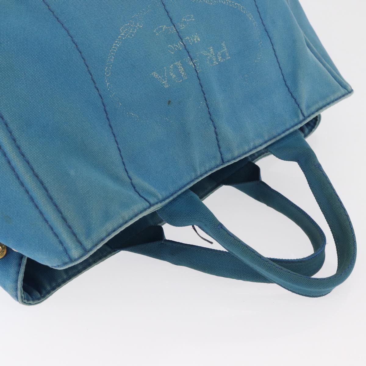 PRADA Canapa MM Hand Bag Canvas Light Blue Gold Auth 178585