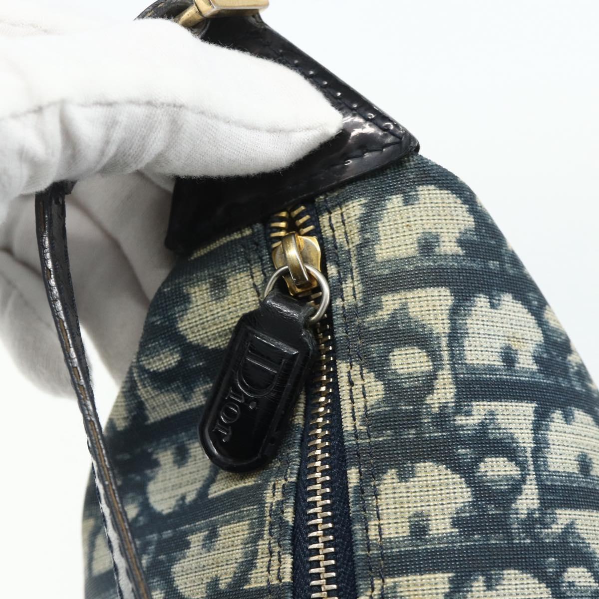 Christian Dior Trotter Canvas Hand Pouch PVC Blue Gold Auth 178589A